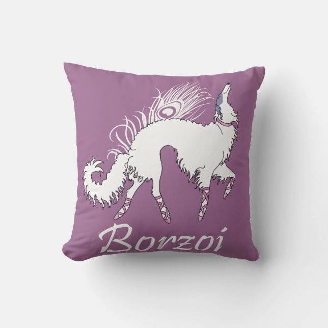 Almofada Travesseiro Ballet Borzoi Branco-Rosa (Frente)
