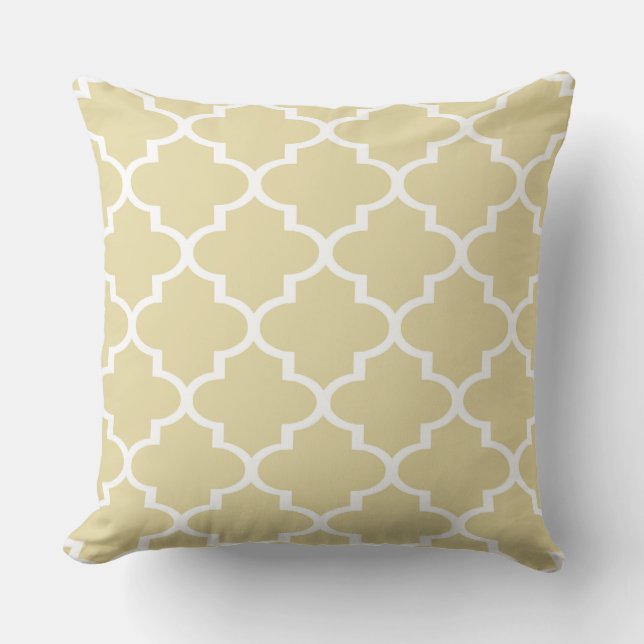 Almofada Travesseiro Bege Branco com Treliça Quatrefoil (Frente)