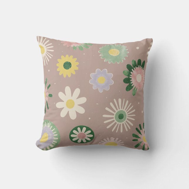 Almofada Travesseiro Bege Flor Retro Pastel (Frente)