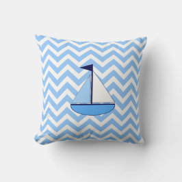 Almofada Travesseiro Blue Chevron Sailboat (Zig Zag)