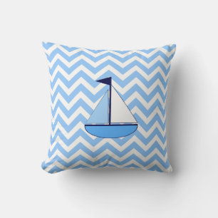 Almofada Travesseiro Blue Chevron Sailboat (Zig Zag)