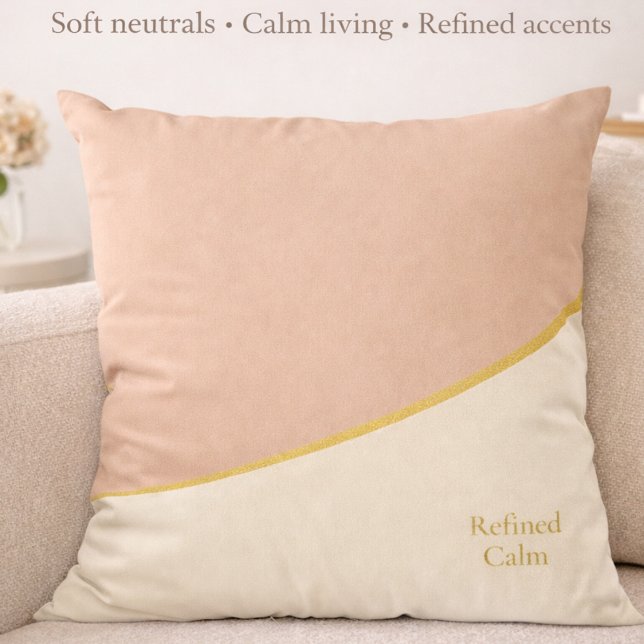 Almofada Travesseiro Blush Gold Harmony (Refined Calm lettering paired with blush, ivory, and gold for modern feminine interiors.)
