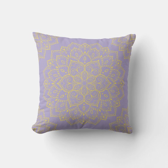 Almofada Travesseiro Boho Mandala Amarelo e Lavanda (Frente)