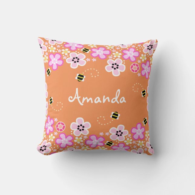 Almofada Travesseiro bonito das flores e das abelhas (Frente)
