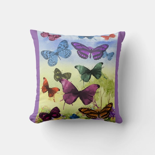 Almofada Travesseiro Borboleta com Fundo Roxo (Frente)
