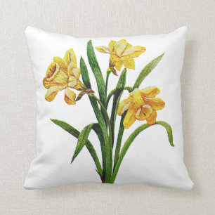 Almofada Travesseiro bordado Crewel do falso do Daffodil