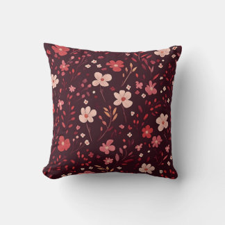 Almofada Travesseiro Borgonha com Padrão Floral Cor-de-Rosa