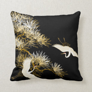 Almofada Travesseiro branco Dourado preto dos pássaros dos