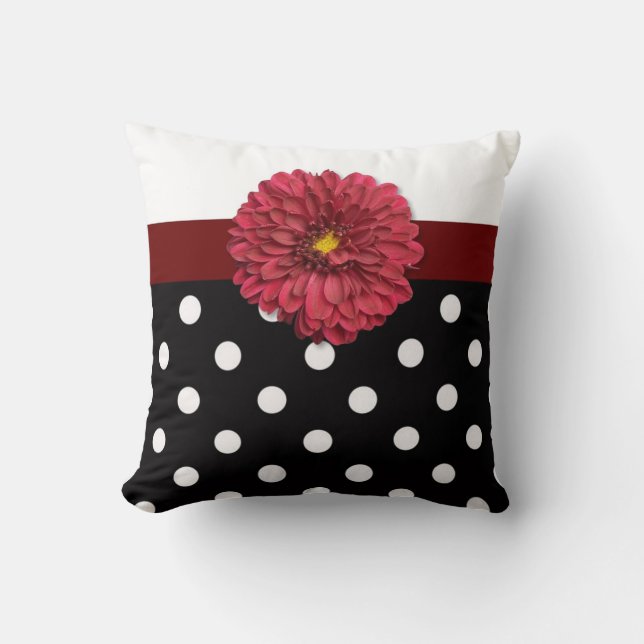 Almofada Travesseiro branco preto-vermelho bolinhas (Frente)