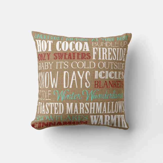 Almofada Travesseiro Burlap Typografia Winter Wonderland (Frente)