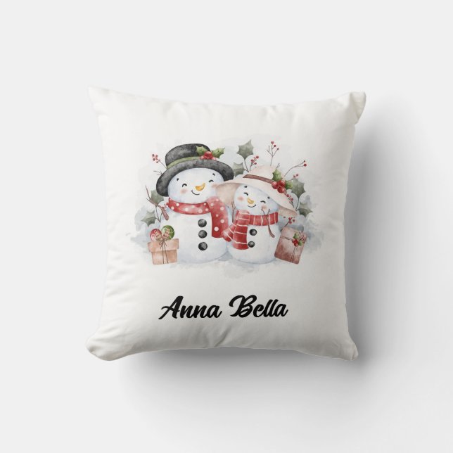 Almofada Travesseiro | Casal de Boneco de Neve Personalizad (Frente)
