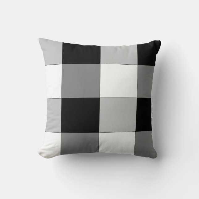 Almofada Travesseiro Checkered preto e branco e cinzento (Frente)
