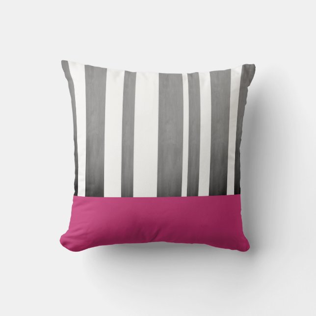 Almofada travesseiro chic moderno tira rosa e cinza (Frente)