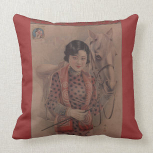 Almofada Travesseiro chinês do cartão do vintage