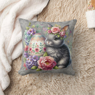 Almofada Travesseiro Cinza Com Estampa Damask De Coelho De