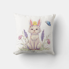 Almofada Travesseiro com Ilustração de Gato de Páscoa Fofo