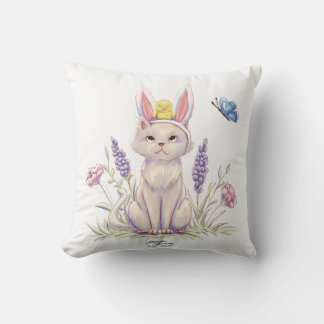 Almofada Travesseiro com Ilustração de Gato de Páscoa Fofo
