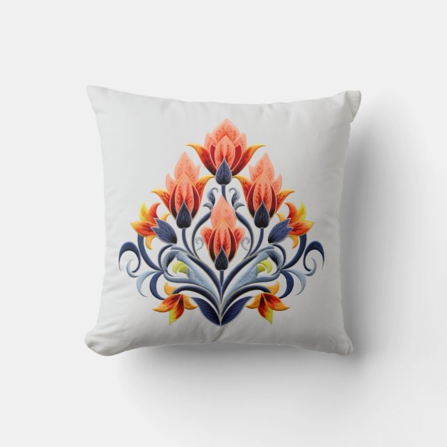 Almofada Travesseiro com Motivo Damask de Lírios Laranja (Frente)