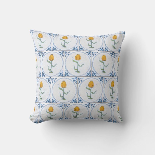Almofada Travesseiro com padrão de azulejo falso de tulipa  (Frente)