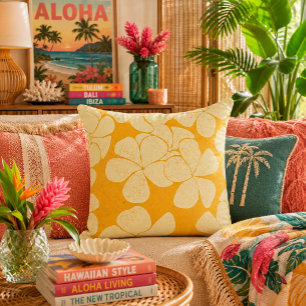 Almofada Travesseiro com padrão de flor de plumeria amarelo