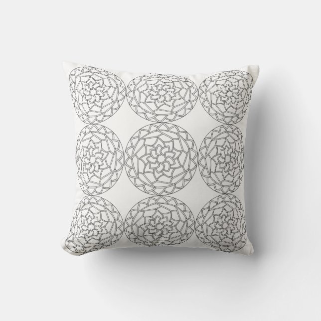 Almofada Travesseiro com padrão de flores Mandala Preto e B (Frente)