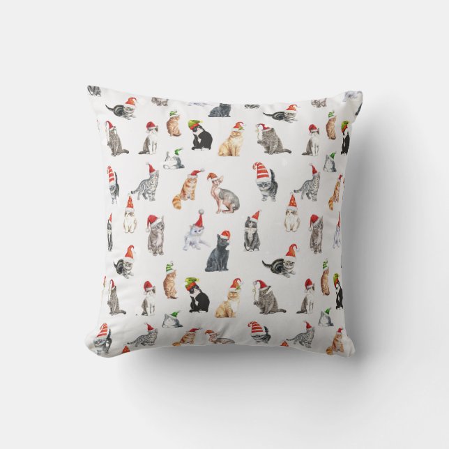 Almofada Travesseiro com Padrão de Gato de Natal Fofo  (Frente)