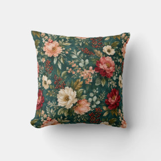 Almofada Travesseiro com padrão floral de Natal vintage