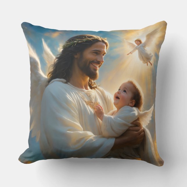 Almofada Travesseiro Cristão Jesus e criança (Frente)