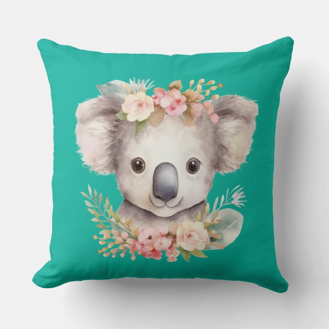 Almofada Travesseiro Cute Koala Turquesa (Frente)