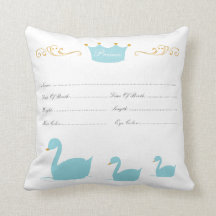 Travesseiro da certidão de nascimento do bebê