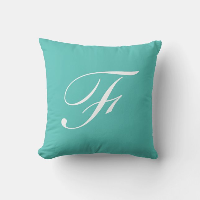 Almofada Travesseiro da letra F Turquoise Monogramo (Frente)