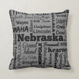 Almofada Travesseiro da tipografia das cidades de Nebraska
