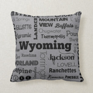 Almofada Travesseiro da tipografia das cidades de Wyoming