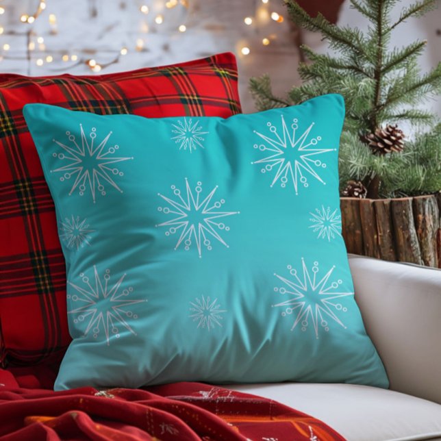 Almofada Travesseiro das Estrelas de Natal surpreendentes,  (Aqua Dazzling Christmas Stars Throw Pillow)