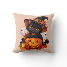 Travesseiro de Abóbora de Halloween Gato Preto