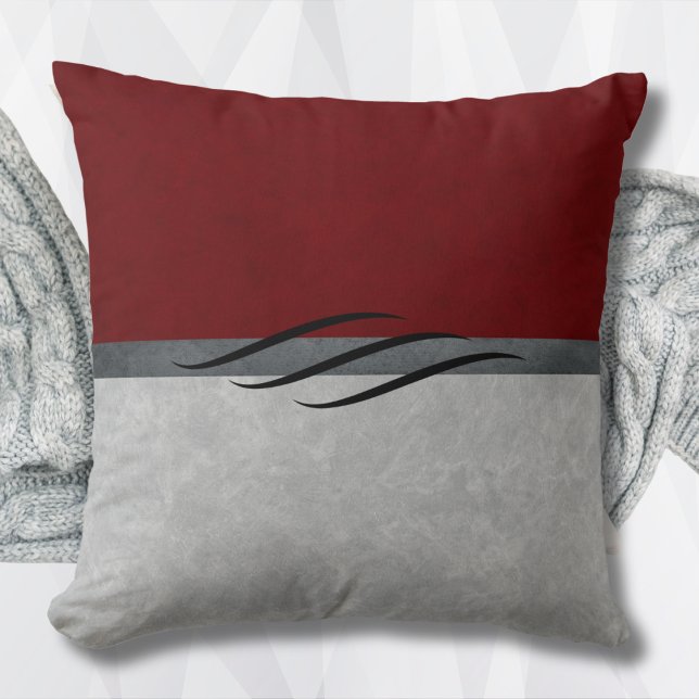 Almofada Travesseiro de Acabamento Abstrato Borgonha Modern (Modern Burgundy Abstract Accent Pillow)
