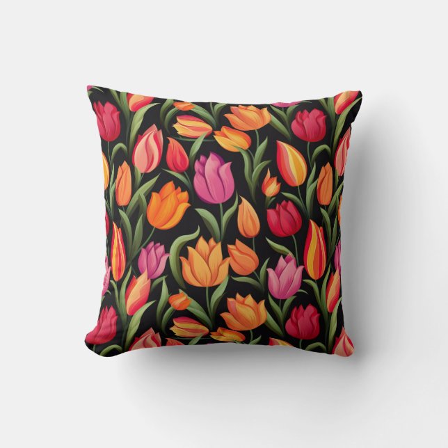 Almofada Travesseiro de Algodão com Estampa de Tulipas (Frente)