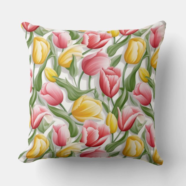 Almofada Travesseiro de Algodão com Estampa de Tulipas (Frente)