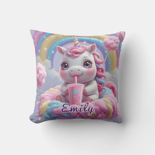 Almofada Travesseiro de Algodão Docinho Unicorn - Nome Edit (Frente)