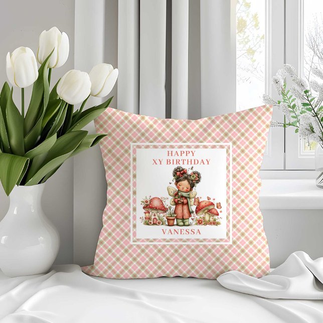 Almofada Travesseiro de Aniversário de 1 Ano da Fada Fofa R (Pink Cute Fairy 1st Birthday Throw Pillow)