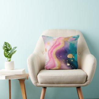 Almofada Travesseiro de Aquarela em Pastel Macio com Acento