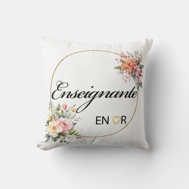 Almofada Travesseiro de Aquarela Floral Enseignante (Frente)
