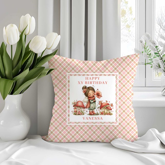 Almofada Travesseiro de Arremesso de 4º Aniversário da Fada (Cute Blush Fairy 4th Birthday Throw Pillow)