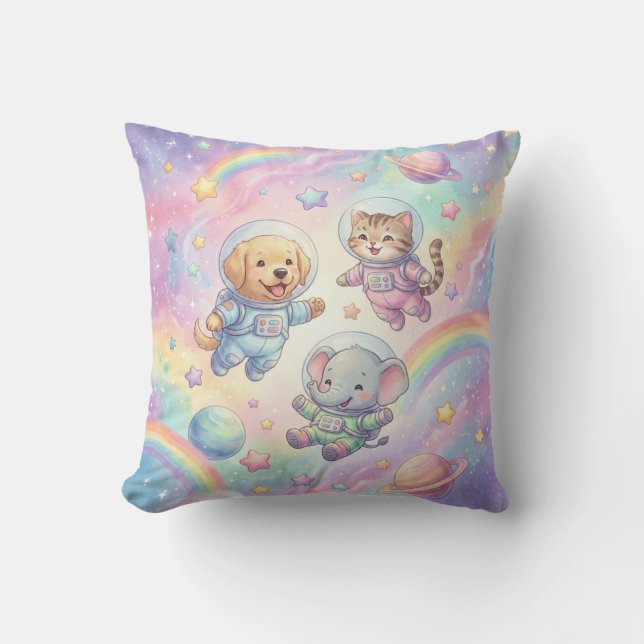 Almofada Travesseiro de Arremesso de Astronautas Animais Fo (Frente)