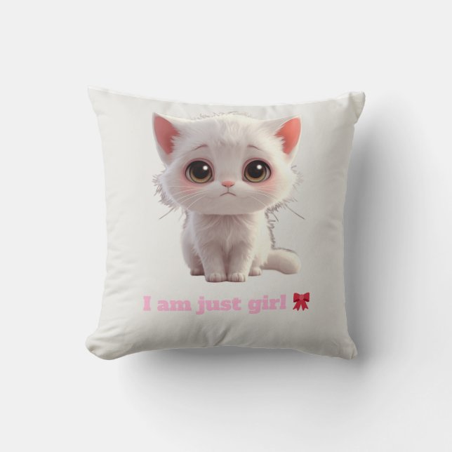 Almofada Travesseiro de Arremesso de Gatinho Branco Fofo -  (Frente)