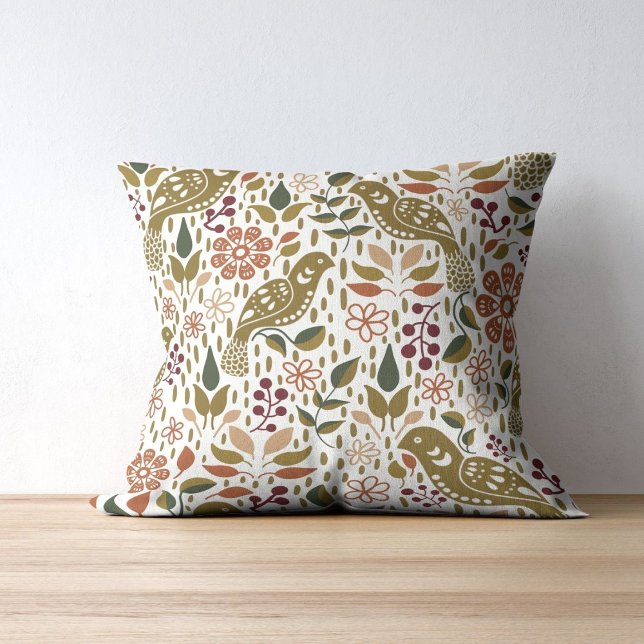 Almofada Travesseiro de Arte Folclórica Fauasant - Rua do o (Rustic autumn throw pillow with pheasant folk art design for cozy farmhouse décor.)