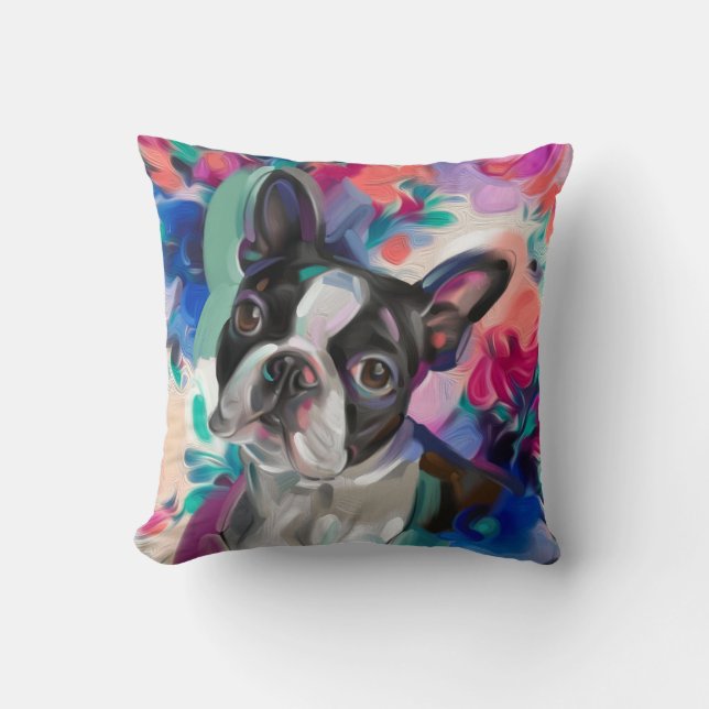 Almofada travesseiro de Arte 'Joy' de Boston Terrier Dog (Frente)