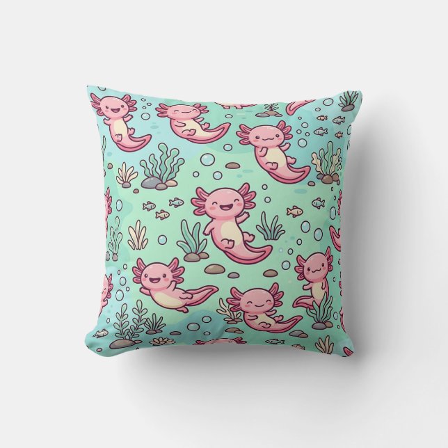 Almofada Travesseiro de Axolotl com Padrão Pastel (Frente)