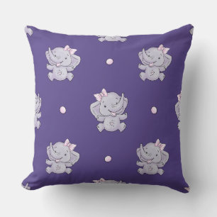 Almofada Travesseiro de Berçário de Menina Elefante Roxo