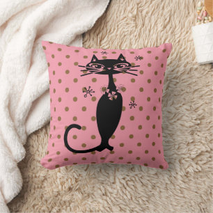 ALMOFADA TRAVESSEIRO DE BOLINHAS RETRO-PINK ATÔMICO CAT PRE